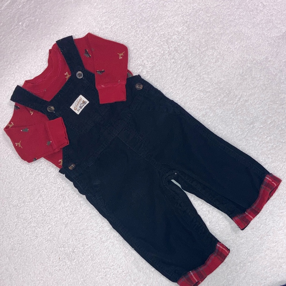 Carters wonderful little boy black corduroy overall Christmas outfit 9m